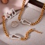 Fashion Gold Titanium Steel Inlaid With Zirconium Geometric Pendant Thick Chain Necklace Earrings Ring Bracelet 5-piece Set