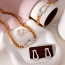 Fashion Gold Titanium Steel Inlaid With Zirconium Geometric Pendant Thick Chain Necklace Earrings Ring Bracelet 5-piece Set
