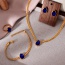 Fashion Navy Blue Titanium Steel Inlaid With Zirconium Water Drop Pendant Thick Chain Necklace Earrings Ring Bracelet 5-piece Set