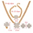 Fashion Gold Titanium Steel Inlaid With Zirconium Flower Pendant Necklace Earrings Ring Bracelet 5-piece Set