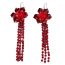 Fashion Red Geometric Flower Crystal Tassel Earrings