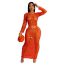 Fashion Orange Color Polyester Knitted Hollow Sequined Long Skirt