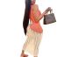 Fashion Orange Color Polyester Sleeveless Color Block Knitted Long Skirt