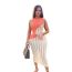 Fashion Orange Color Polyester Sleeveless Color Block Knitted Long Skirt
