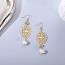 Fashion Gold Metal Textured Pearl Earrings