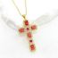 Fashion Red Copper Inlaid Zirconium Cross Necklace