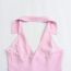 Fashion Pink Polyester Lapel Halter Top