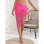 Fashion Rose Red Chiffon Mesh Fringed One Piece Strappy Sun Protection Skirt