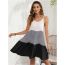 Fashion Black Gray Contrast Color Striped Suspender Skirt
