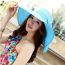 Fashion Lake Blue Straw Large Brim Ribbon Sun Hat