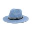 Fashion Navy Blue Metal Chain Straw Large Brimmed Sun Hat