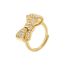 Fashion Golden 3 Copper And Diamond Bow Open Ring