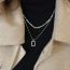 Fashion Necklace - Silver Broken Silver Beaded Hollow Square Double Layer Necklace