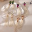 Fashion Leather Pink Alloy Diamond Drop Pendant Pearl Tassel Earrings (Alloy+rhinestone+pearl)
