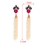 Fashion Leather Pink Alloy Diamond Drop Pendant Pearl Tassel Earrings (Alloy+rhinestone+pearl)