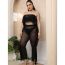 Fashion Black See-through Mesh Ruffle Top And Pants Suit
