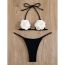 Fashion Black Nylon Three-dimensional Flower Halter Neck Split Swimsuit Bikini