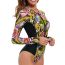 Fashion Black Printed Long-sleeve One-piece Swimsuit