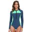 Fashion Blue Colorblock Long-sleeve One-piece Swimsuit
