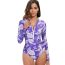 Fashion Purple Colorblock Long-sleeve One-piece Swimsuit