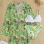 Fashion Green Nylon Printed Halterneck Split Swimsuit Bikini Cover-up Three-piece Set