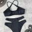 Fashion Black Nylon Hollow Halterneck Split Swimsuit Bikini