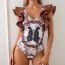Fashion Black Polyester Printed Ruffle One-piece Swimsuit