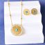 Fashion Set 3 Titanium Steel And Diamond Blue Pine Round Necklace And Earrings Set