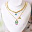 Fashion Necklace Titanium Steel Oil Dropped Color Eye Palm Double Layer Necklace