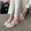 Fashion Off White Pearl Beaded Floral Satin Square Toe Shoes