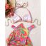 Fashion Color Polyester Printed Halterneck Lace-up Split Swimsuit Bikini Three-piece Set