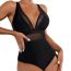 Fashion Black Mesh Paneled One-piece Swimsuit
