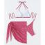 Fashion Pink Polyester Printed Halterneck Lace-up Split Swimsuit Beach Skirt Set
