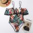 Fashion Big Pink Flower Polyester Printed Ruffle One-piece Swimsuit