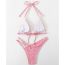 Fashion Pink Polyester Printed Halterneck Tankini Swimsuit Bikini