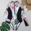 Fashion Big Green Flower Polyester Printed Long-sleeve One-piece Swimsuit