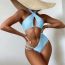 Fashion Blue Polyester Halterneck Hollow One-piece Swimsuit