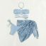Fashion Blue Polyester Halterneck Hollow Split Swimsuit Bikini Strap Three-piece Set