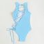 Fashion Blue Nylon Lace-up Hollow One-piece Swimsuit