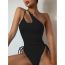 Fashion Army Green Nylon One-shoulder Cutout Lace-up Swimsuit