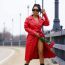 Fashion Red Polyester Lapel Lace-up Coat