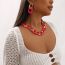 Fashion Fluorescent Rose Red Alloy Geometric Chain Necklace And Earrings Set