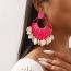 Fashion Rose Red Raffia Braided Shell Earrings