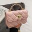 Fashion Pink Pu Diamond Lock Flap Crossbody Bag