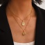 Fashion Gold Titanium Steel And Zirconium Round Opal Pendant Necklace