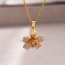 Fashion Gold Titanium Steel With Zirconium Flower Opal Pendant Necklace