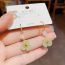 Fashion Green Flower Ear Hooks (thick Real Gold To Preserve Color) Copper Geometric Flower Pearl Earrings