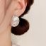 Fashion Silver Brushed Metal Diamond Oval Stud Earrings