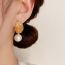 Fashion Green Copper And Diamond Geometric Pearl Earrings