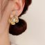 Fashion Gold Copper Diamond Pearl Flower Stud Earrings